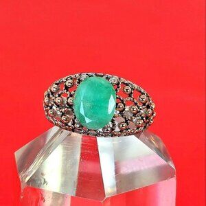 925 Sterling Silver Ring with Natural Oval Emerald 10x8mm